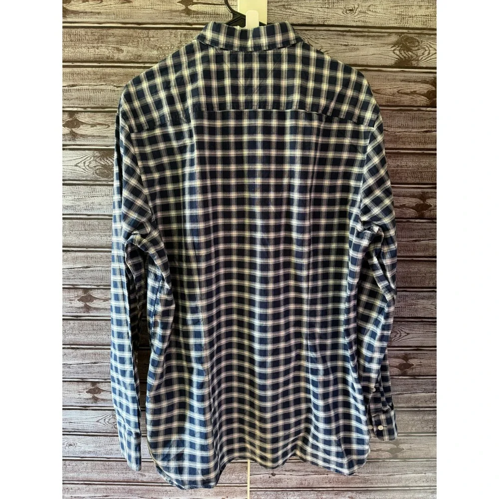 Tommy Hilfiger Mens Slim Fit Plaid Button Down Shirt Size XXL Navy Blue White